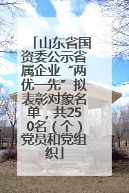 山东省国资委公示省属企业“两优一先”拟表彰对象名单，共250名（个）党员和党组织